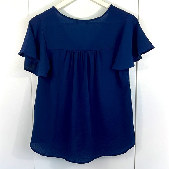 Navy tie front blouse in standard small - Picture 3 of 5